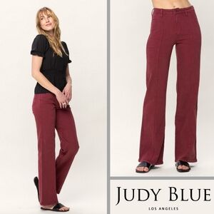 Judy Blue Front Seam Burgundy/Red High Rise Baggy Wide Leg Jeans Women's Sz 7/28